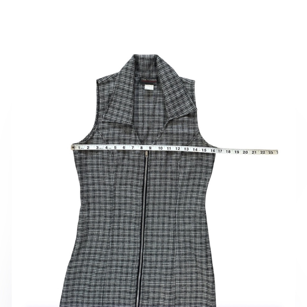 Vintage 90s Sleeveless Gray Plaid Zip-Front Dress with Collar USA Size 3 (XS/S) - Picture 8 of 8